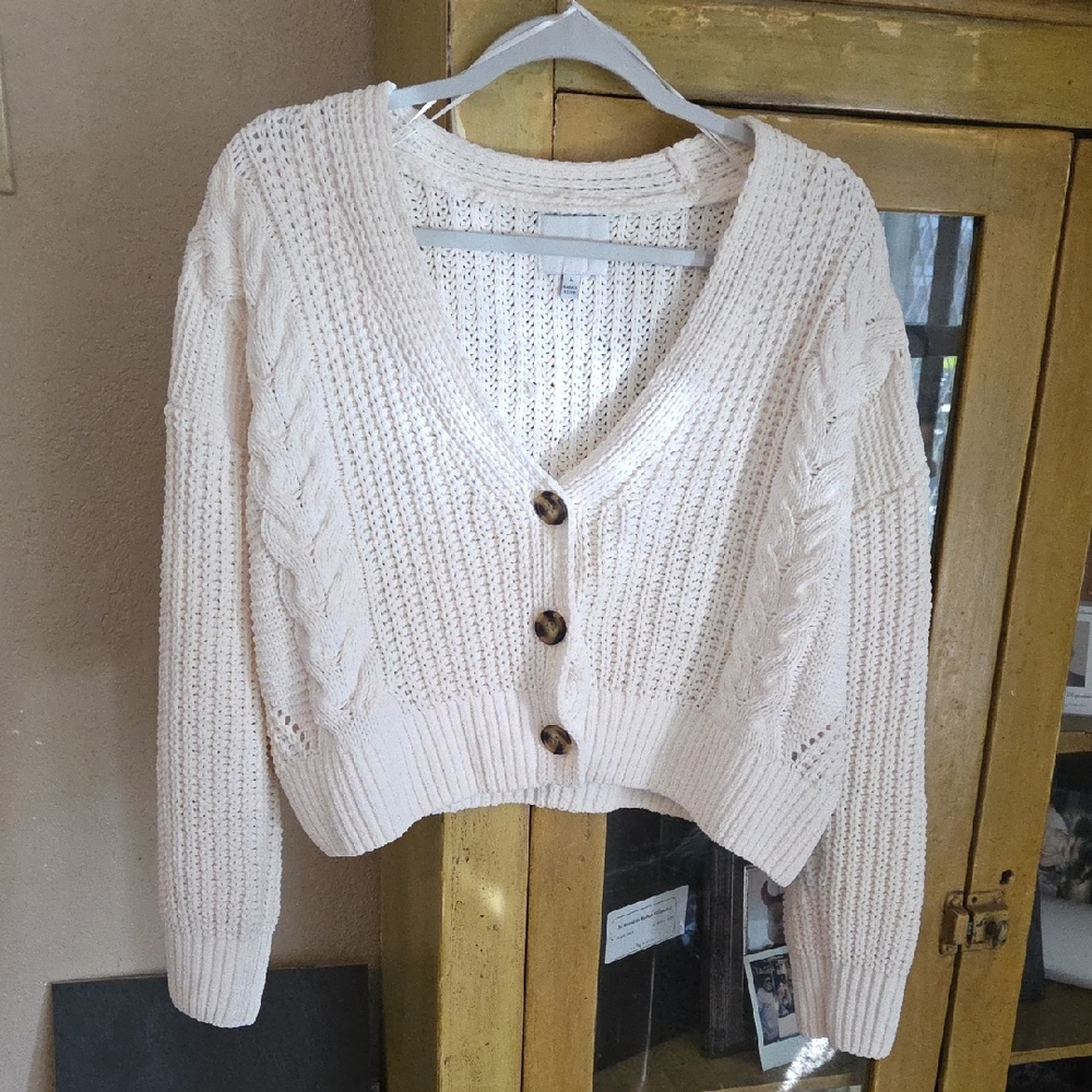 Pink Rose Ivory Cable Knit Cardigan